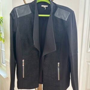 Sioni Essentials - Black Women's Faux Suede Jacket with Faux Leather Accents